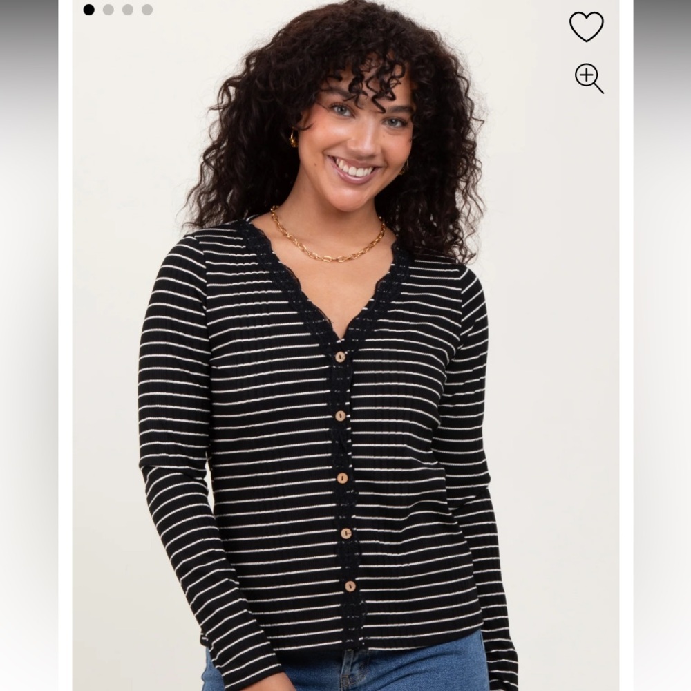 NWOT Pink Blush black striped ribbed long sleeve button down top